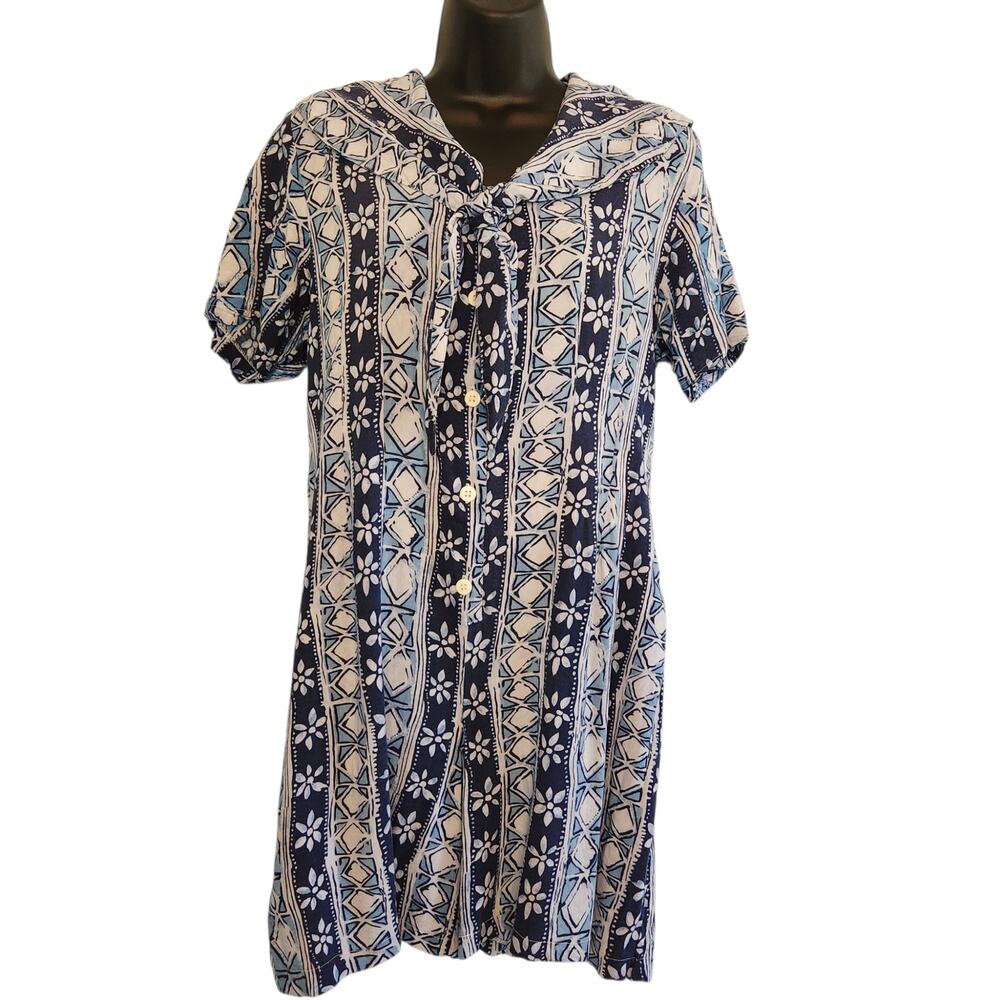 VINTAGE 80s romper All Dressed Up blue pattern size L